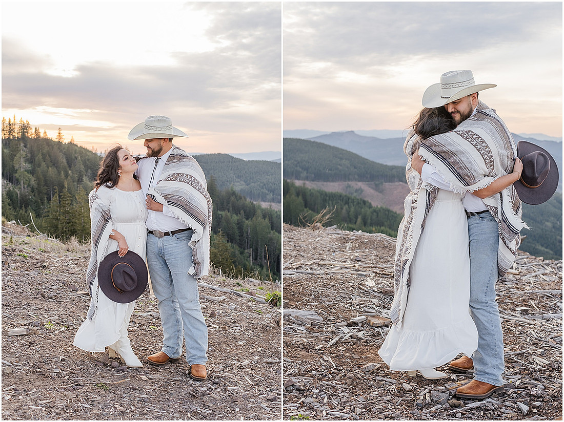 "Engagement session with pickup truck", "Pickup truck photo session", "Mountain photo session", "Washington State photographer", "PNW couple photographer", "Western style engagement pictures"