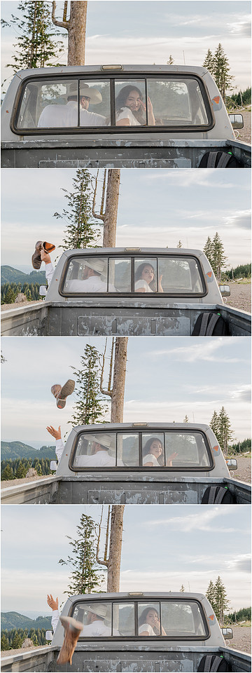 "Engagement session with pickup truck", "Pickup truck photo session", "Mountain photo session", "Washington State photographer", "PNW couple photographer", "Western style engagement pictures"