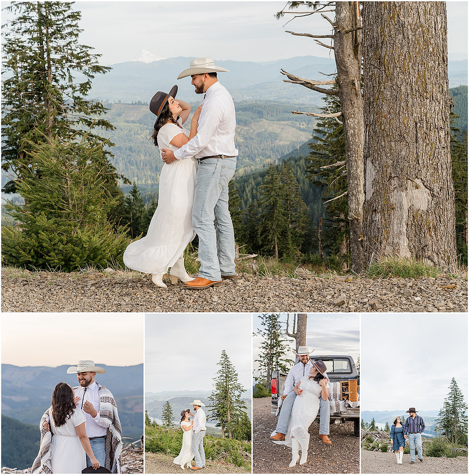 "Engagement session with pickup truck", "Pickup truck photo session", "Mountain photo session", "Washington State photographer", "PNW couple photographer", "Western style engagement pictures"