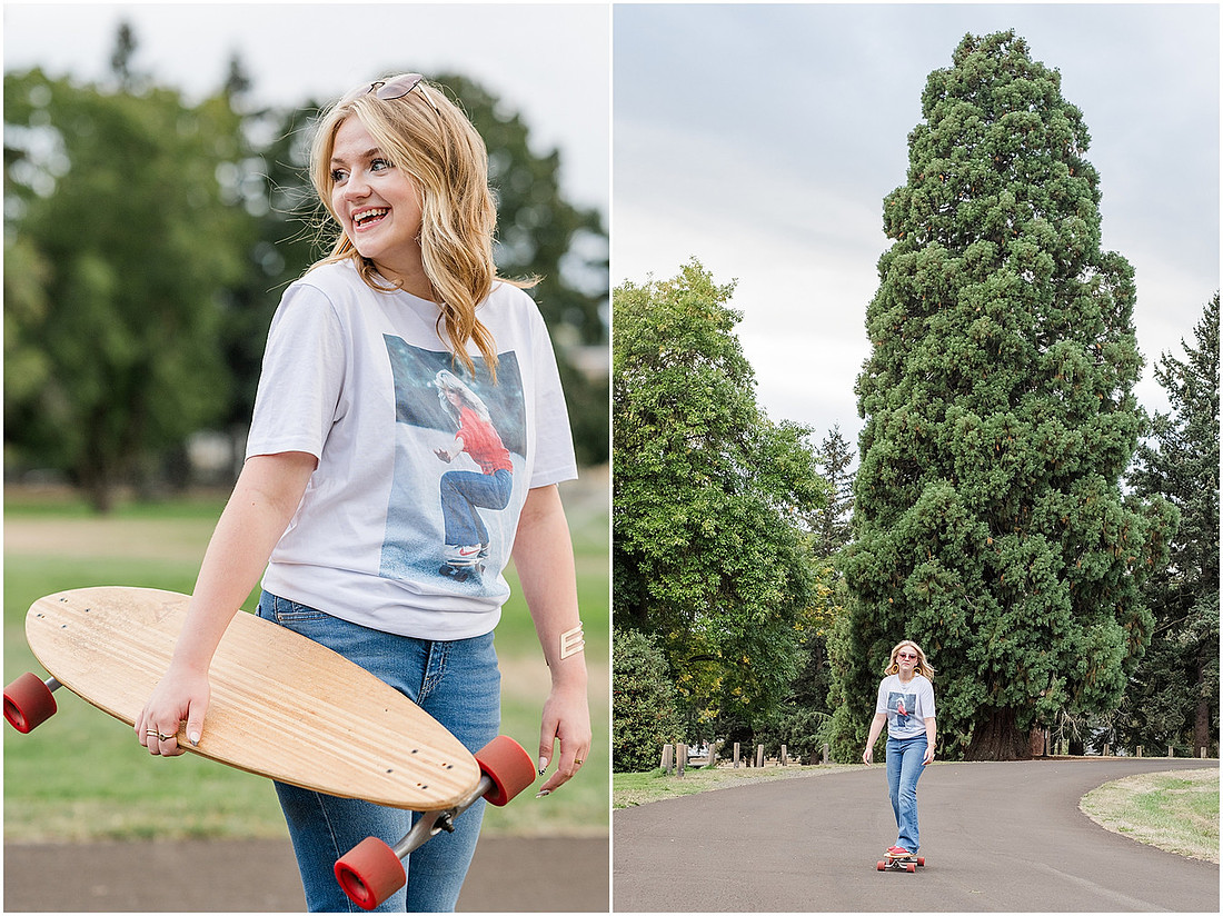 "Fort Vancouver Senior Session", "Flower garden senior session", "Longboard senior session", "Marshall House senior session"