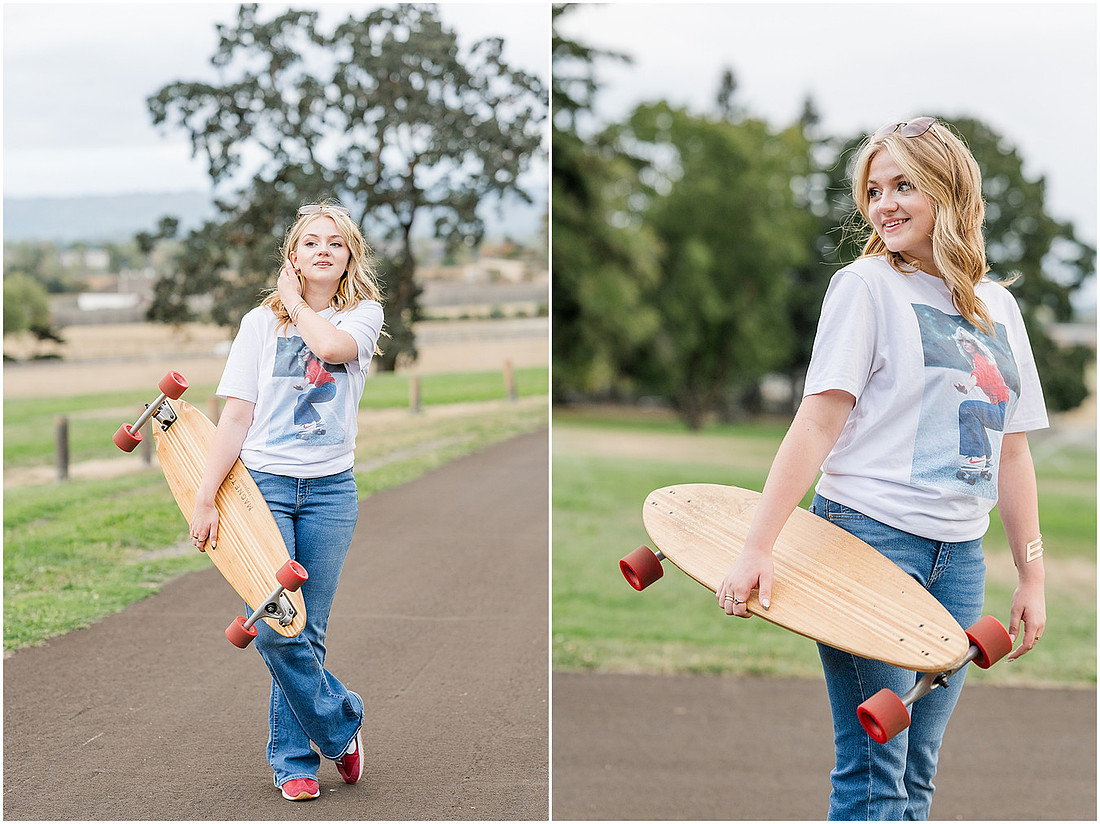 "Fort Vancouver Senior Session", "Flower garden senior session", "Longboard senior session", "Marshall House senior session"