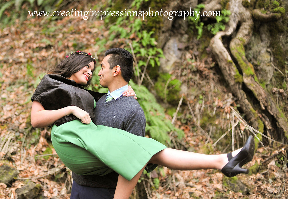 Forest natural light engagement pictures
