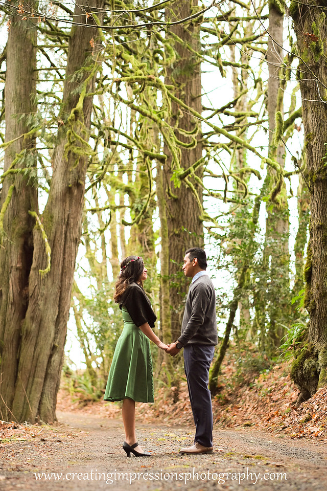 Forest natural light engagement pictures