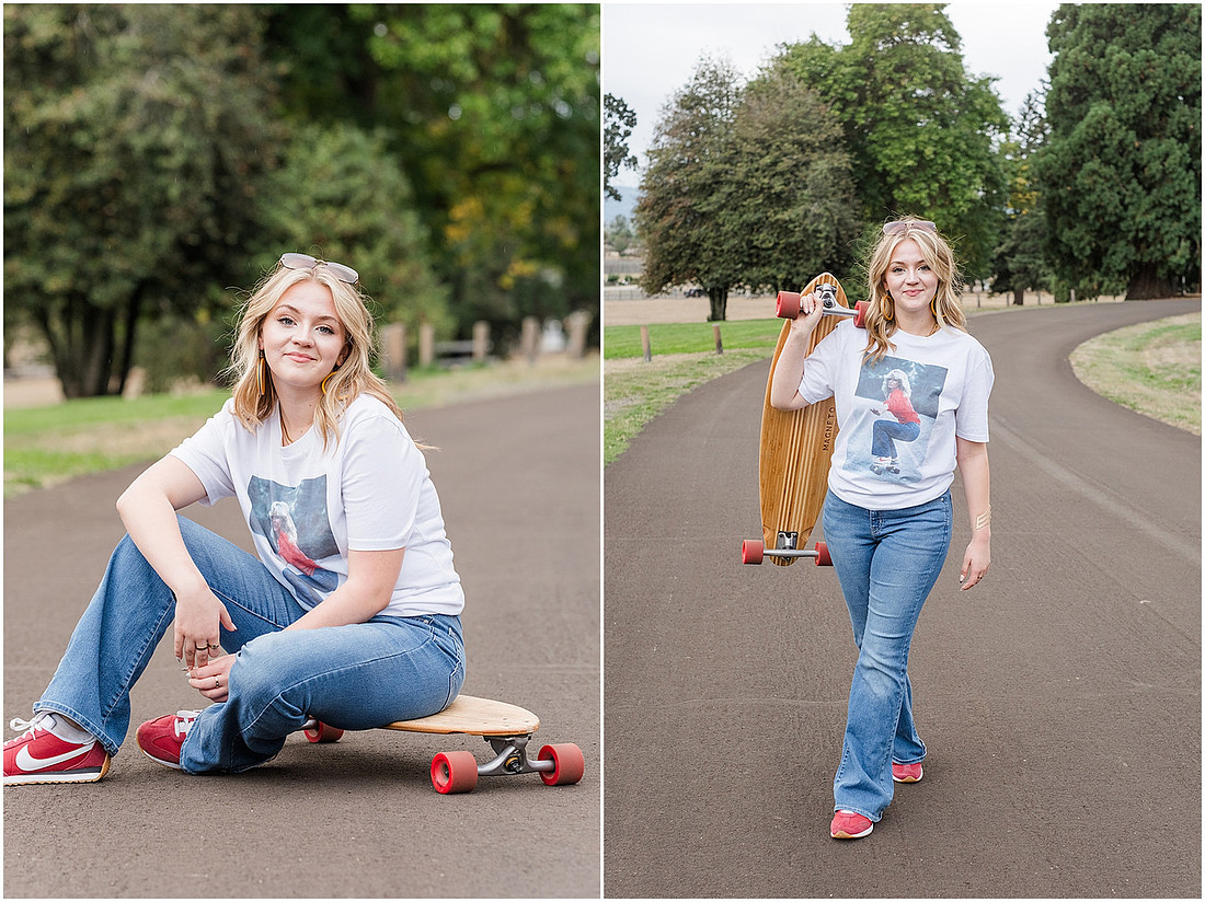 "Fort Vancouver Senior Session", "Flower garden senior session", "Longboard senior session", "Marshall House senior session"