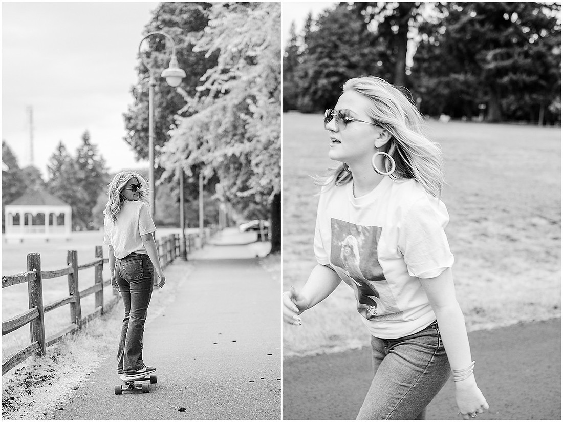 "Fort Vancouver Senior Session", "Flower garden senior session", "Longboard senior session", "Marshall House senior session"