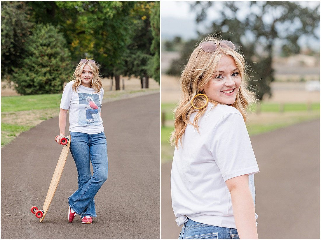 "Fort Vancouver Senior Session", "Flower garden senior session", "Longboard senior session", "Marshall House senior session"