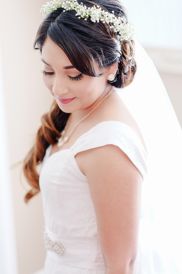 "Bridal makeup", "Baby's breath floral crown"