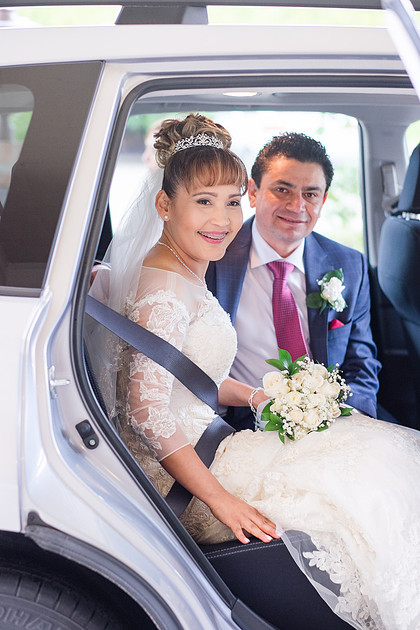 Bride and Groom in car
