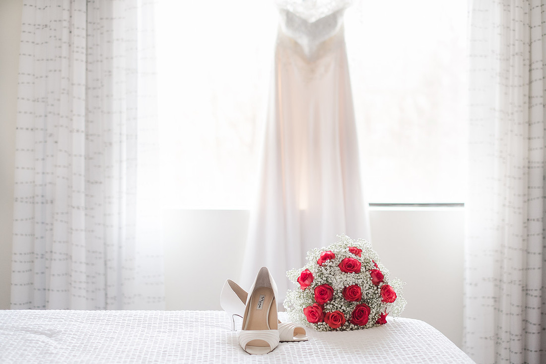 Bridal gown, Bridal shoes, bridal bouquet