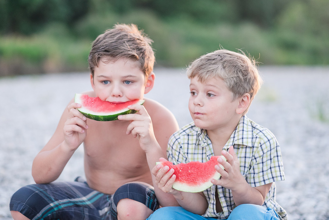 riverbank, "tall grass", watermelon, summer, barefoot, Brothers