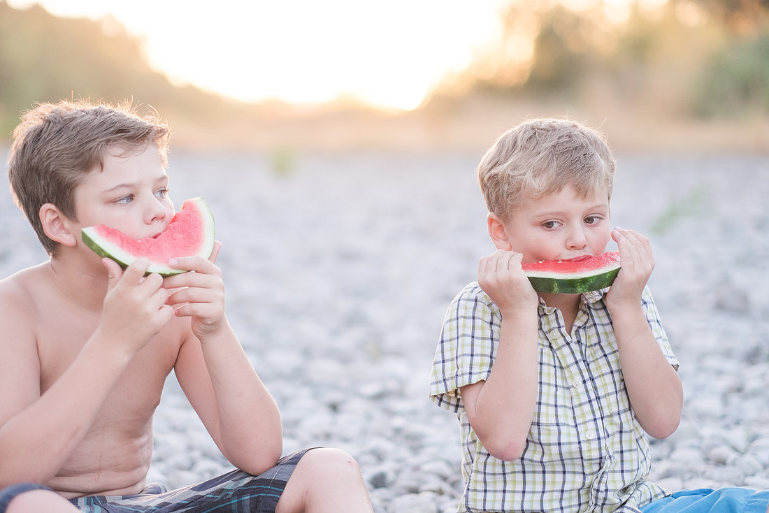 riverbank, "tall grass", watermelon, summer, barefoot, Brothers