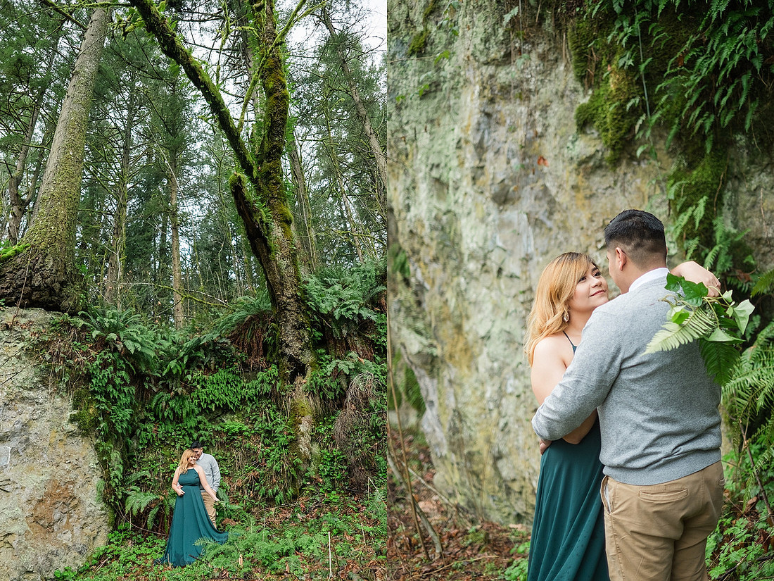 "Woodland engagement pictures" "boho engagement pictures", "green dress", 