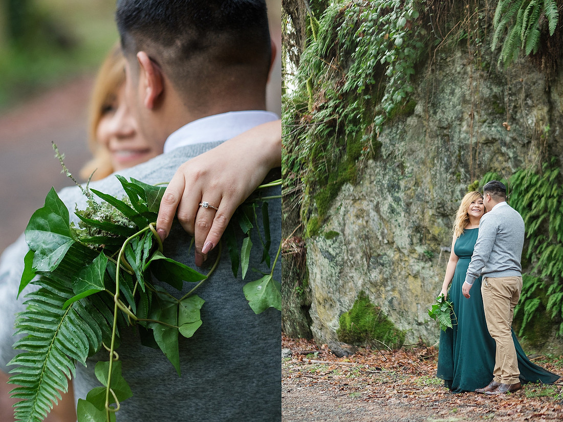 "Woodland engagement pictures" "boho engagement pictures", "green dress", 