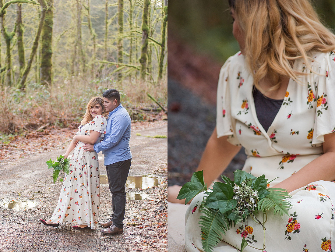 "Woodland engagement pictures" "boho engagement pictures", "floral dress", 