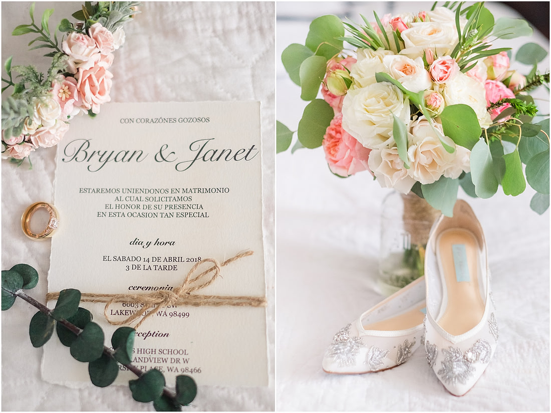 "rainy wedding day", "Pink bouquets", 