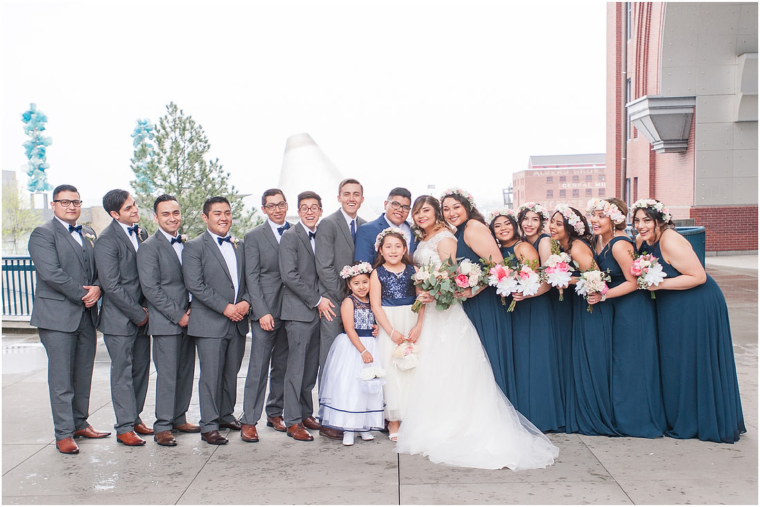 "rainy wedding day", "Pink bouquets", 