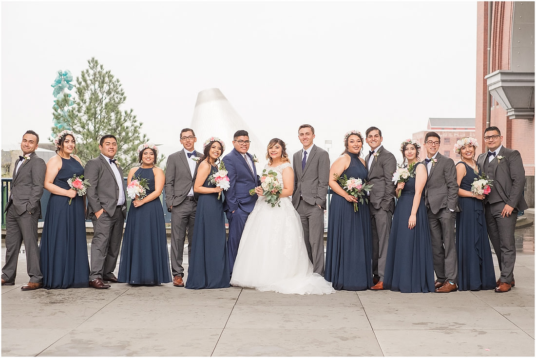 "rainy wedding day", "Pink bouquets", 