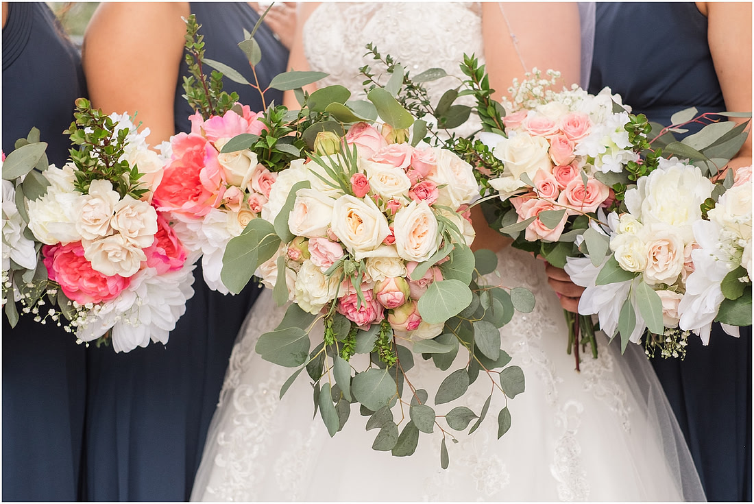 "rainy wedding day", "Pink bouquets", 