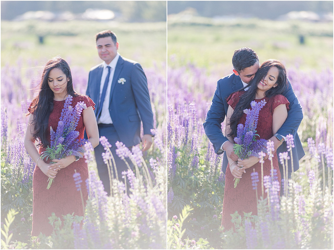 "wildflower engagement photos", "purple lupines", "spring engagement"