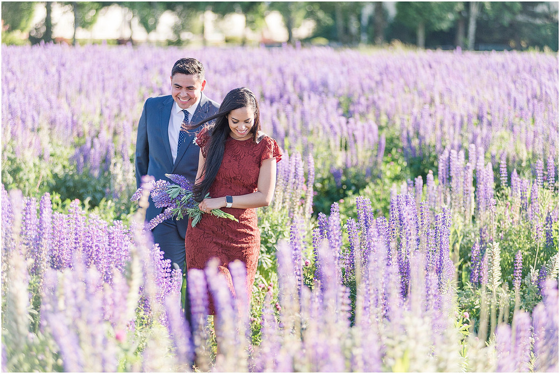 "wildflower engagement photos", "purple lupines", "spring engagement"
