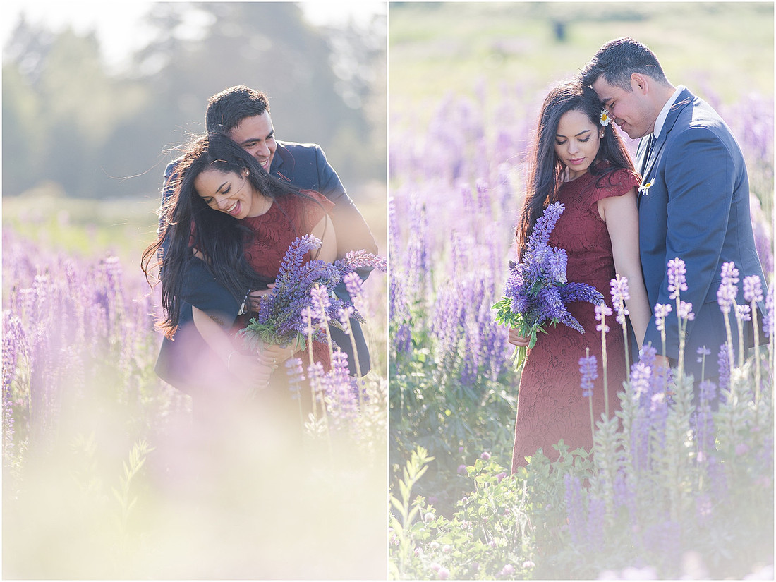 "wildflower engagement photos", "purple lupines", "spring engagement"