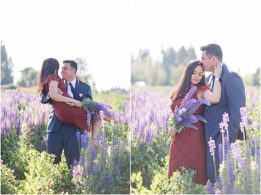 "wildflower engagement photos", "purple lupines", "spring engagement"