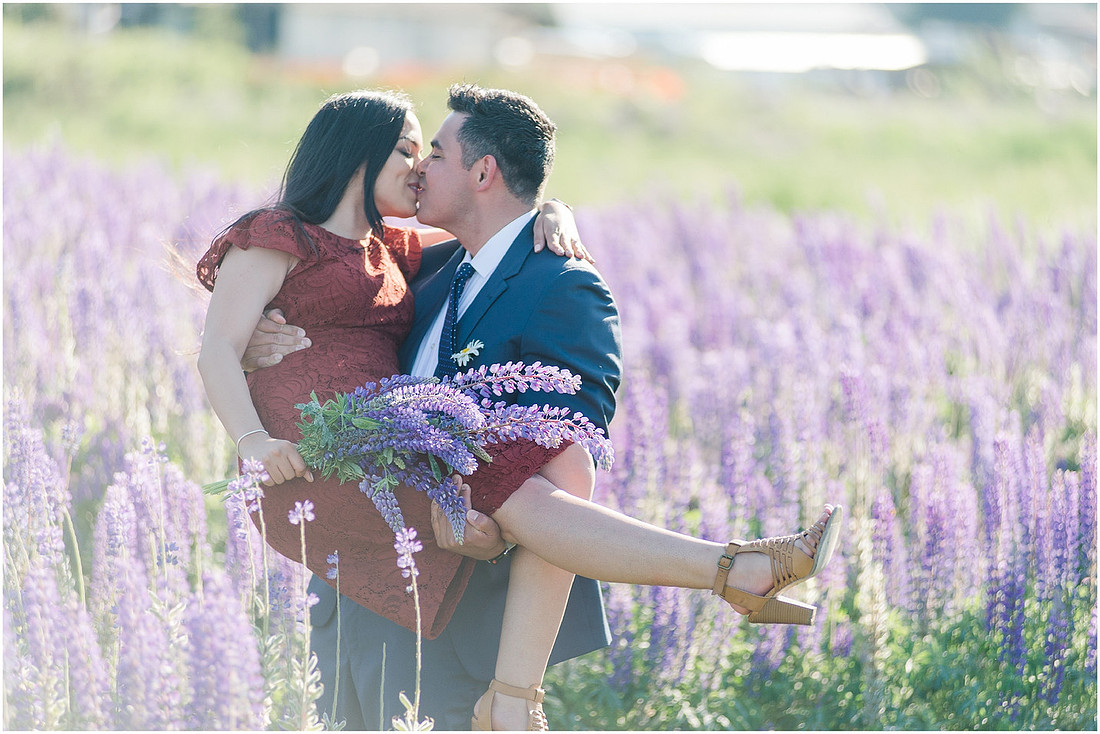 "wildflower engagement photos", "purple lupines", "spring engagement"