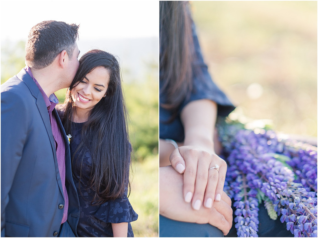 "wildflower engagement photos", "purple lupines", "spring engagement"
