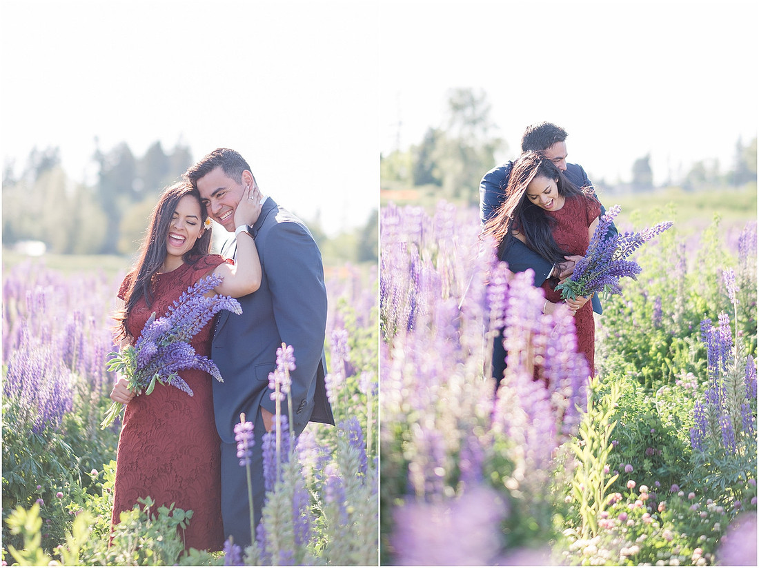 "wildflower engagement photos", "purple lupines", "spring engagement"