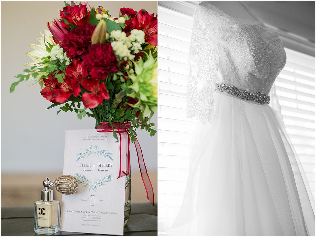 "Burgundy bridesmaids dresses", "Lewisville Park Wedding", "Ivory sunflower bouquet", "PNW Summer wedding"