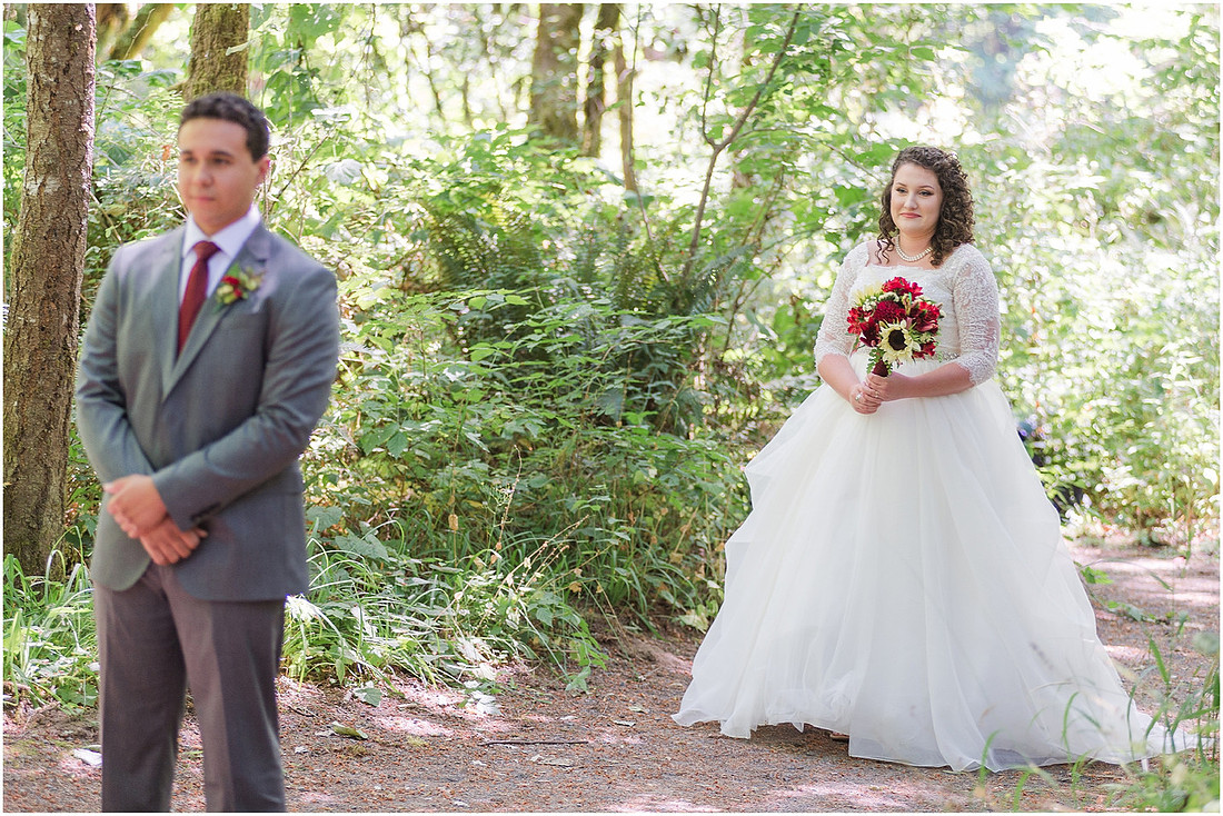 "Burgundy bridesmaids dresses", "Lewisville Park Wedding", "Ivory sunflower bouquet", "PNW Summer wedding"