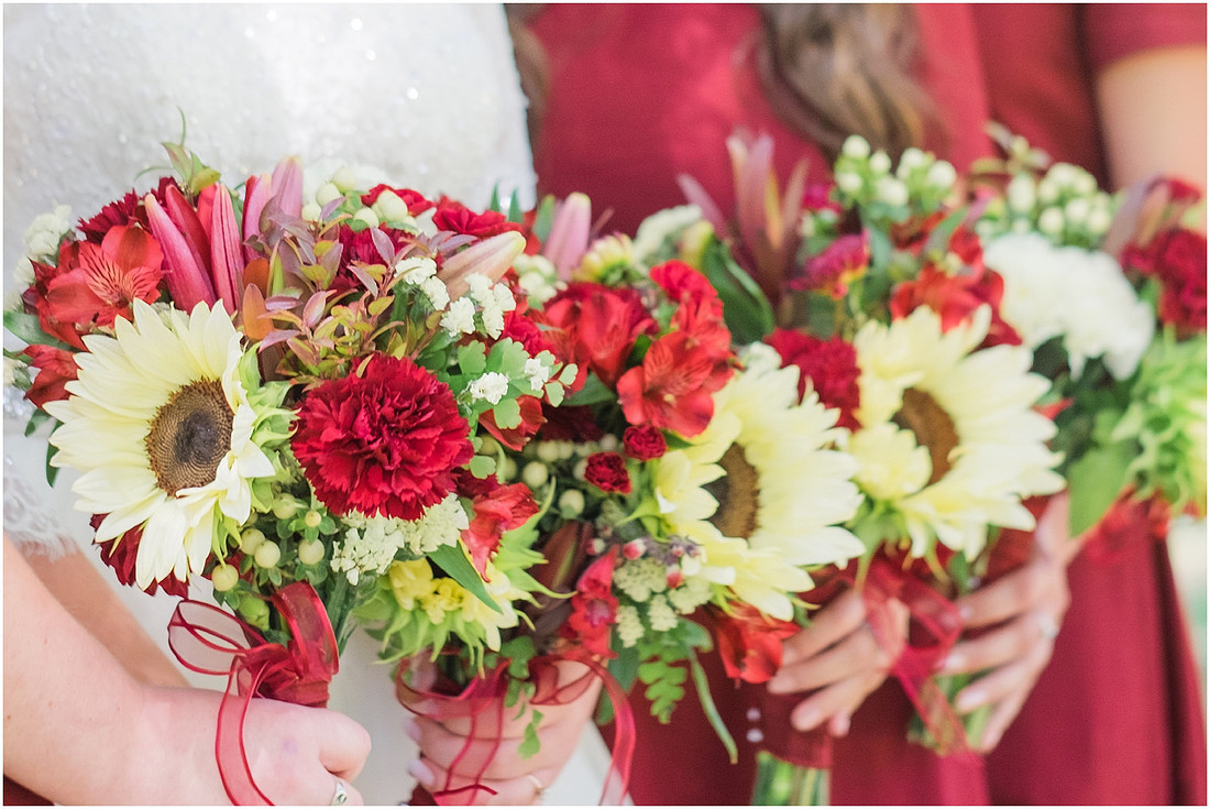"Burgundy bridesmaids dresses", "Lewisville Park Wedding", "Ivory sunflower bouquet", "PNW Summer wedding"