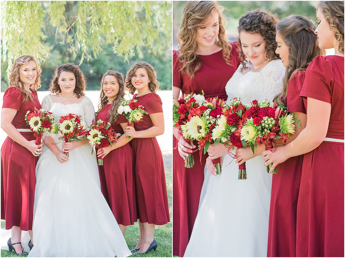 "Burgundy bridesmaids dresses", "Lewisville Park Wedding", "Ivory sunflower bouquet", "PNW Summer wedding"