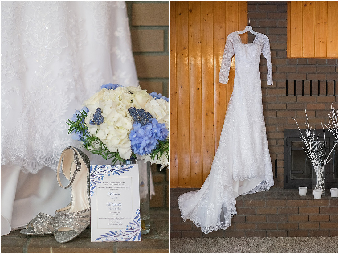 "Bellevue club hotel wedding", "PNW Summer wedding", "First Look", "blue hydrangea bouquet", "Oleg Cassini dress"