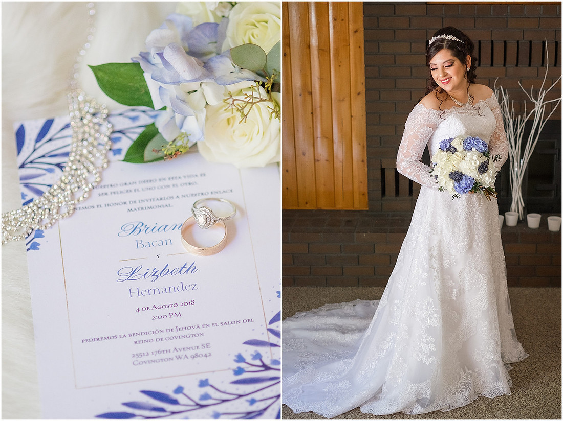 "Bellevue club hotel wedding", "PNW Summer wedding", "First Look", "blue hydrangea bouquet", "Oleg Cassini dress"