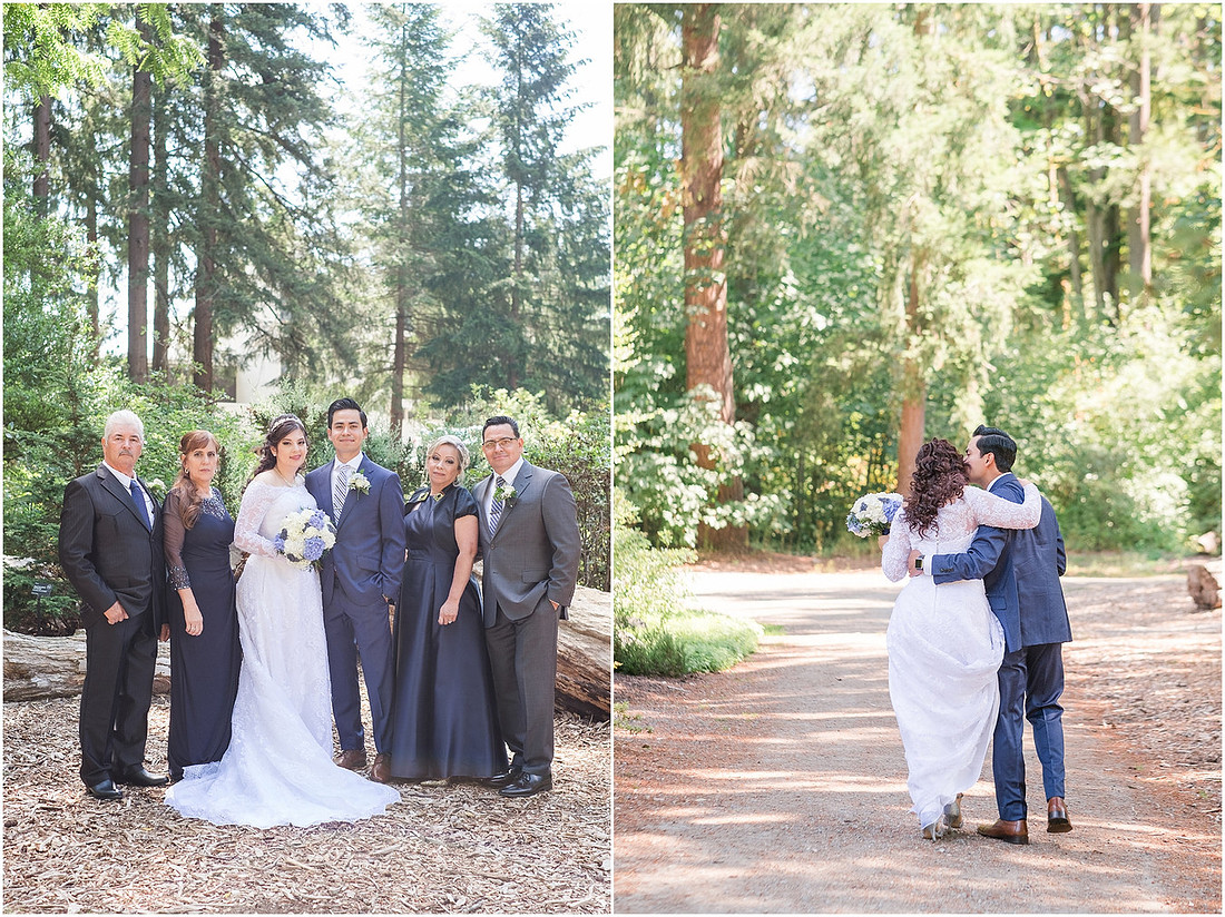 "Bellevue club hotel wedding", "PNW Summer wedding", "First Look", "blue hydrangea bouquet", "Oleg Cassini dress"