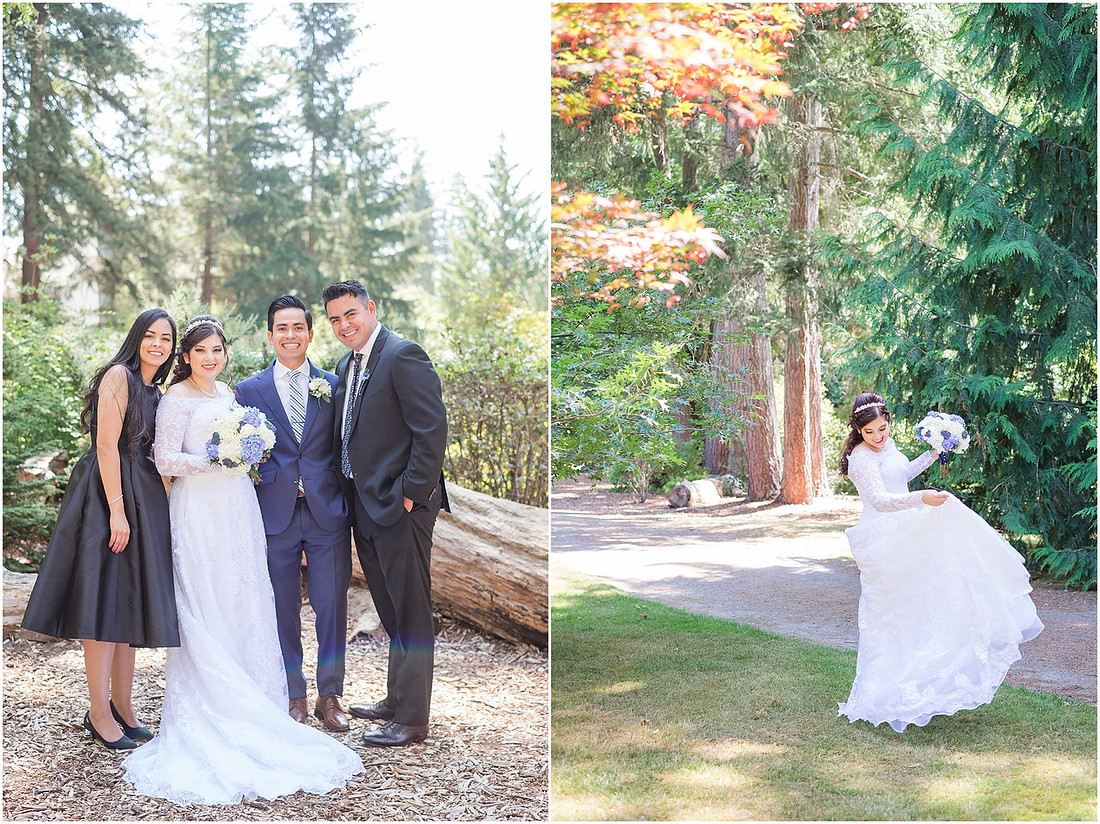 "Bellevue club hotel wedding", "PNW Summer wedding", "First Look", "blue hydrangea bouquet", "Oleg Cassini dress"
