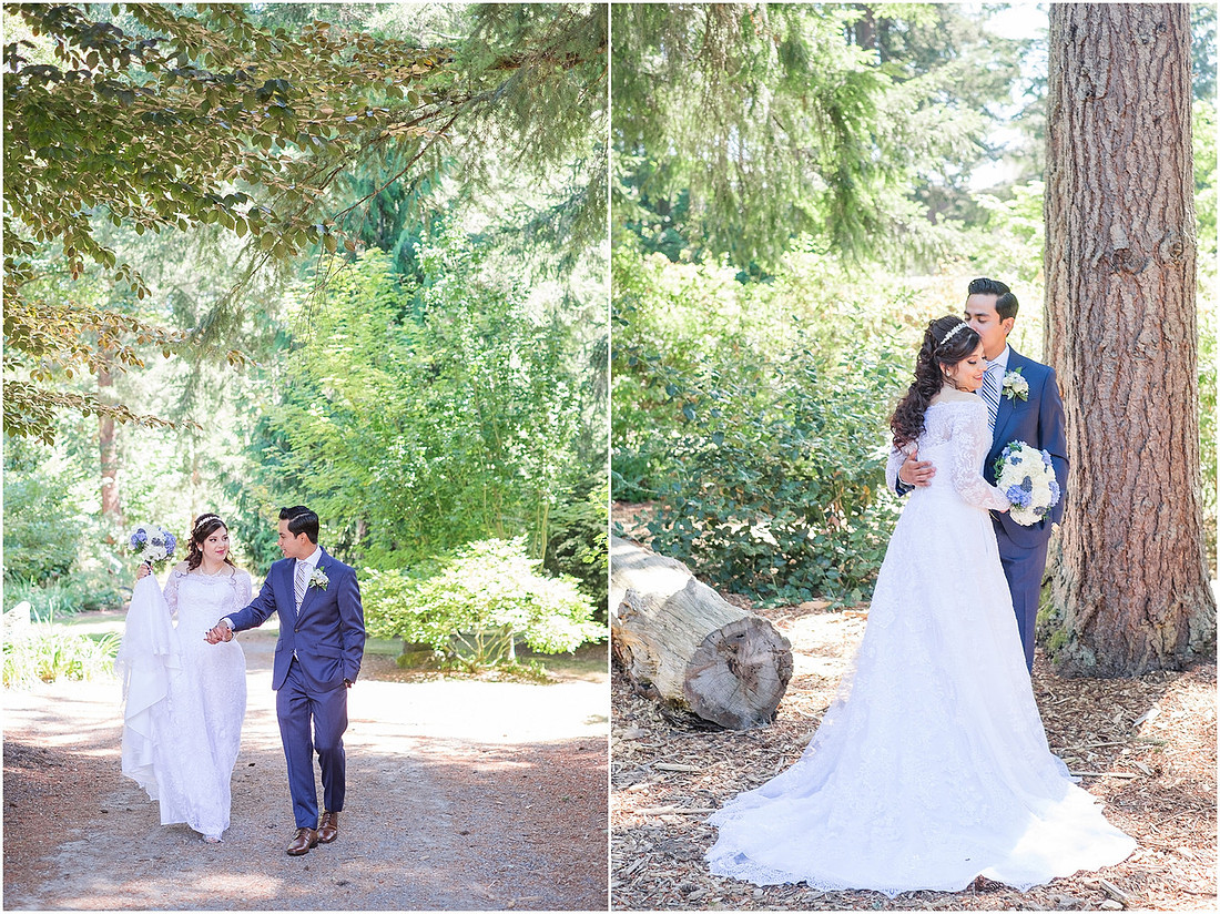 "Bellevue club hotel wedding", "PNW Summer wedding", "First Look", "blue hydrangea bouquet", "Oleg Cassini dress"