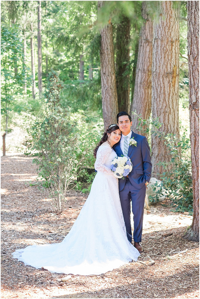 "Bellevue club hotel wedding", "PNW Summer wedding", "First Look", "blue hydrangea bouquet", "Oleg Cassini dress"