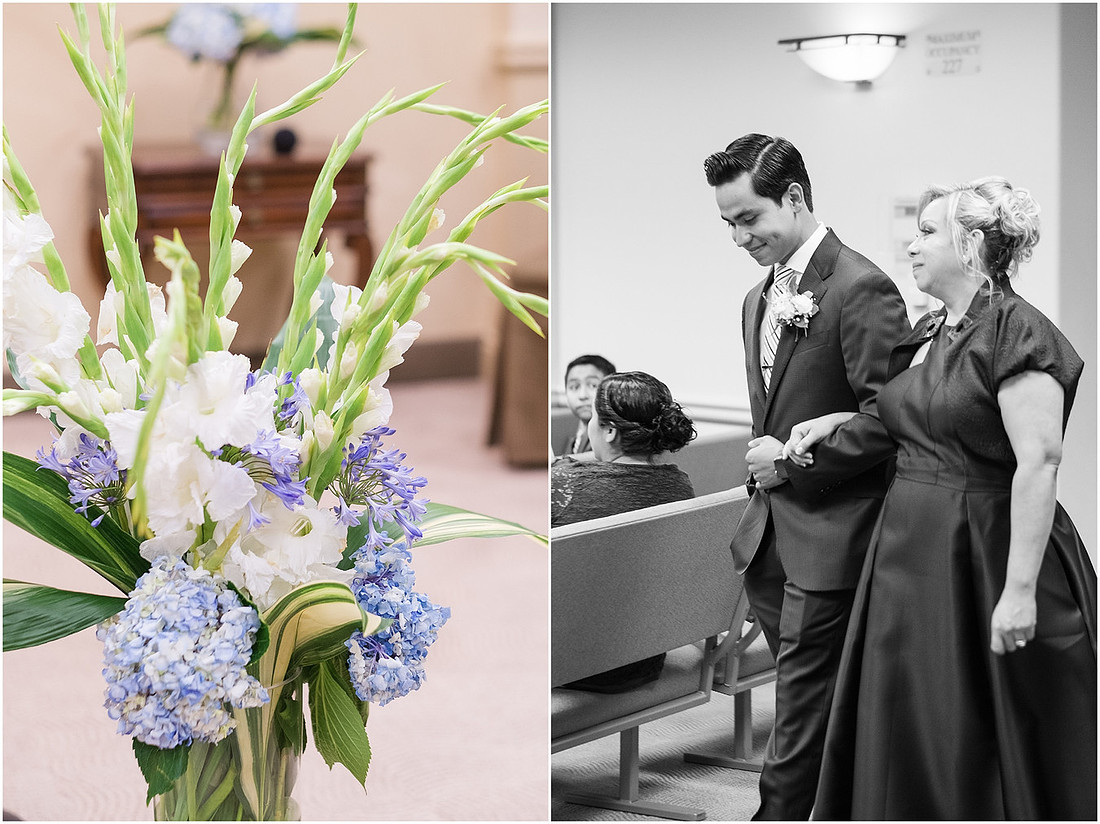 "Bellevue club hotel wedding", "PNW Summer wedding", "First Look", "blue hydrangea bouquet", "Oleg Cassini dress"