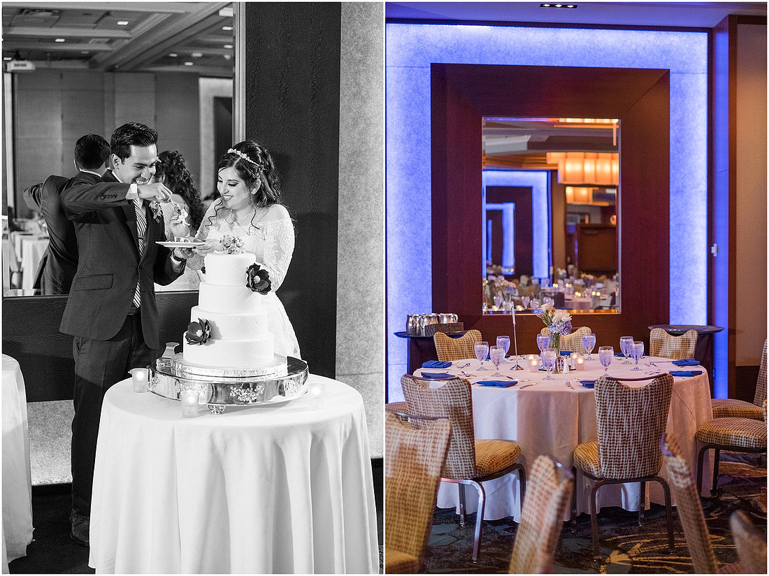 "Bellevue club hotel wedding", "PNW Summer wedding", "First Look", "blue hydrangea bouquet", "Oleg Cassini dress"