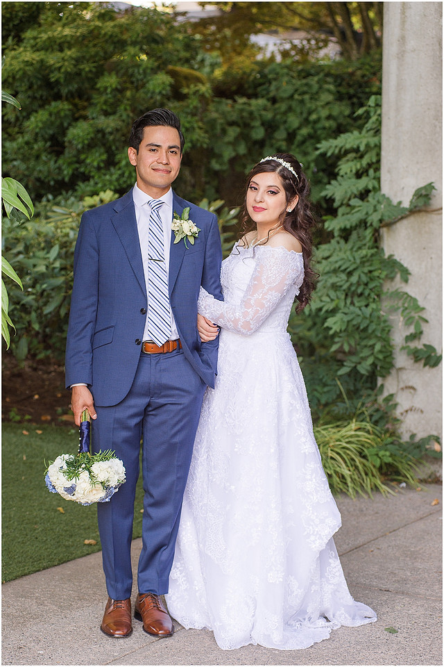 "Bellevue club hotel wedding", "PNW Summer wedding", "First Look", "blue hydrangea bouquet", "Oleg Cassini dress"
