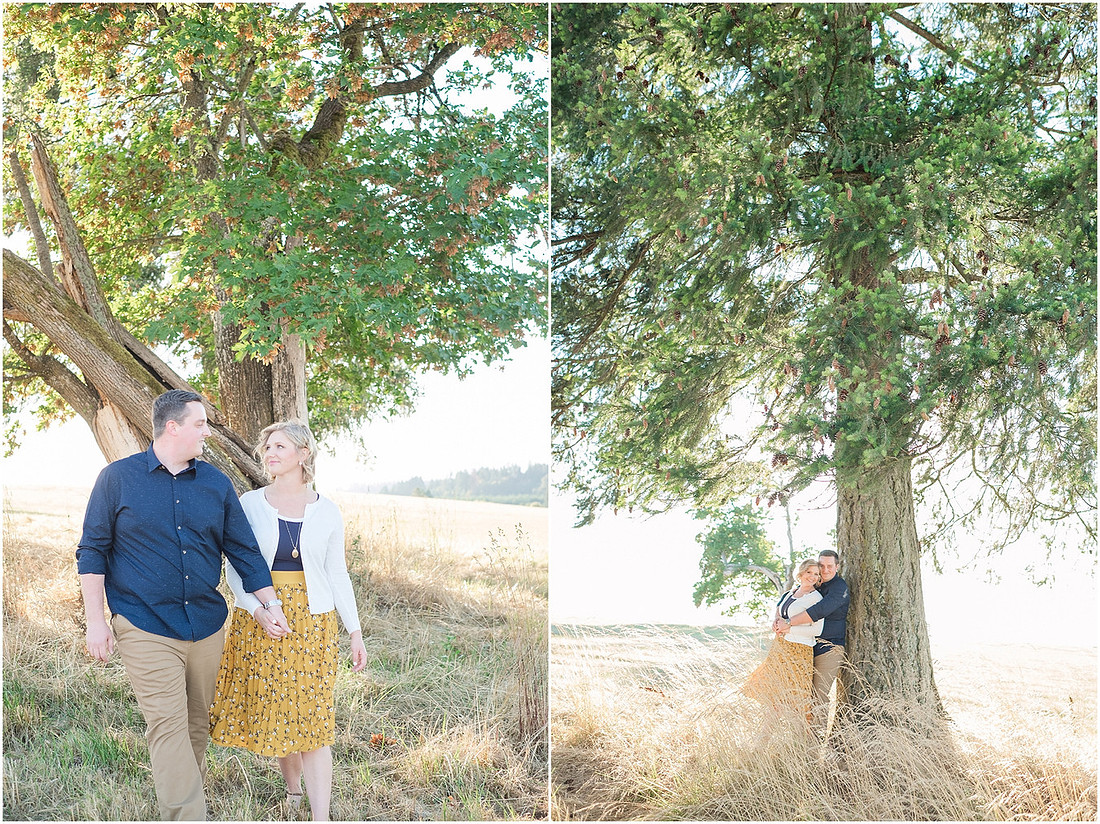 "Ridgefield engagement", "yellow dress", "Oak tree engagement pictures", "Sunset engagement"
