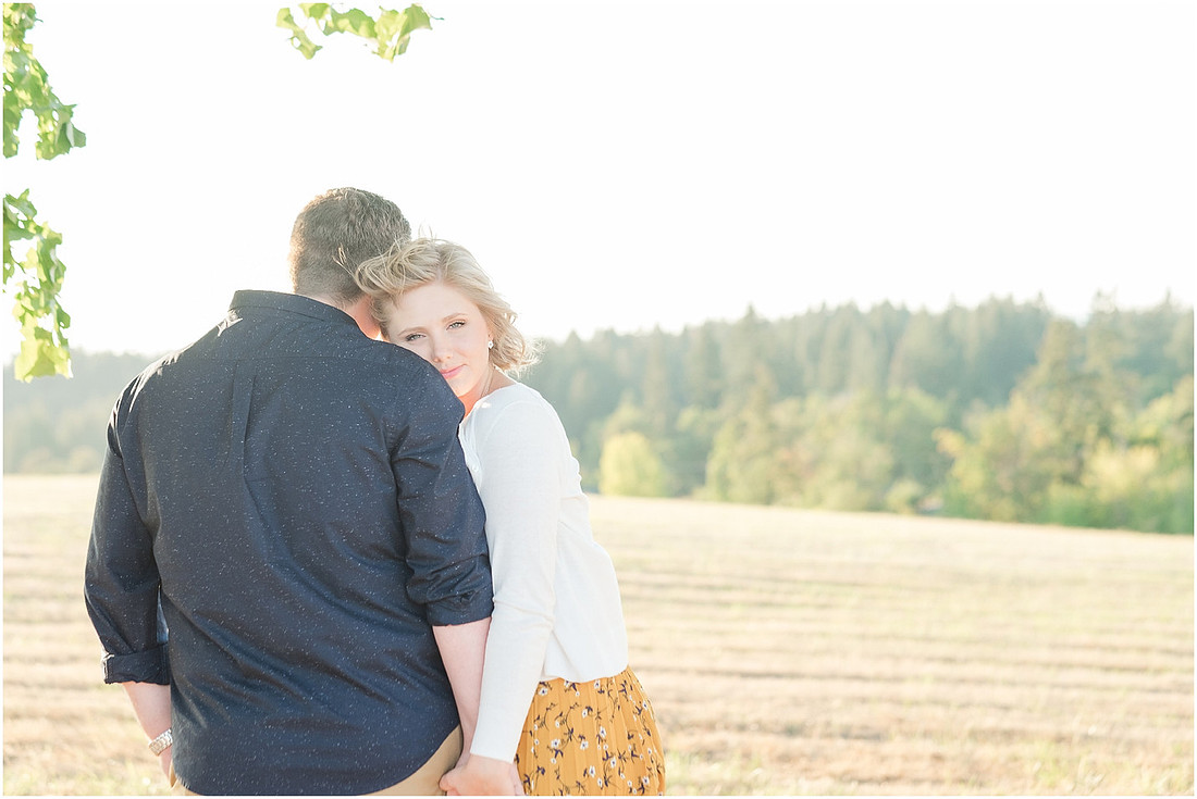 "Ridgefield engagement", "yellow dress", "Oak tree engagement pictures", "Sunset engagement"