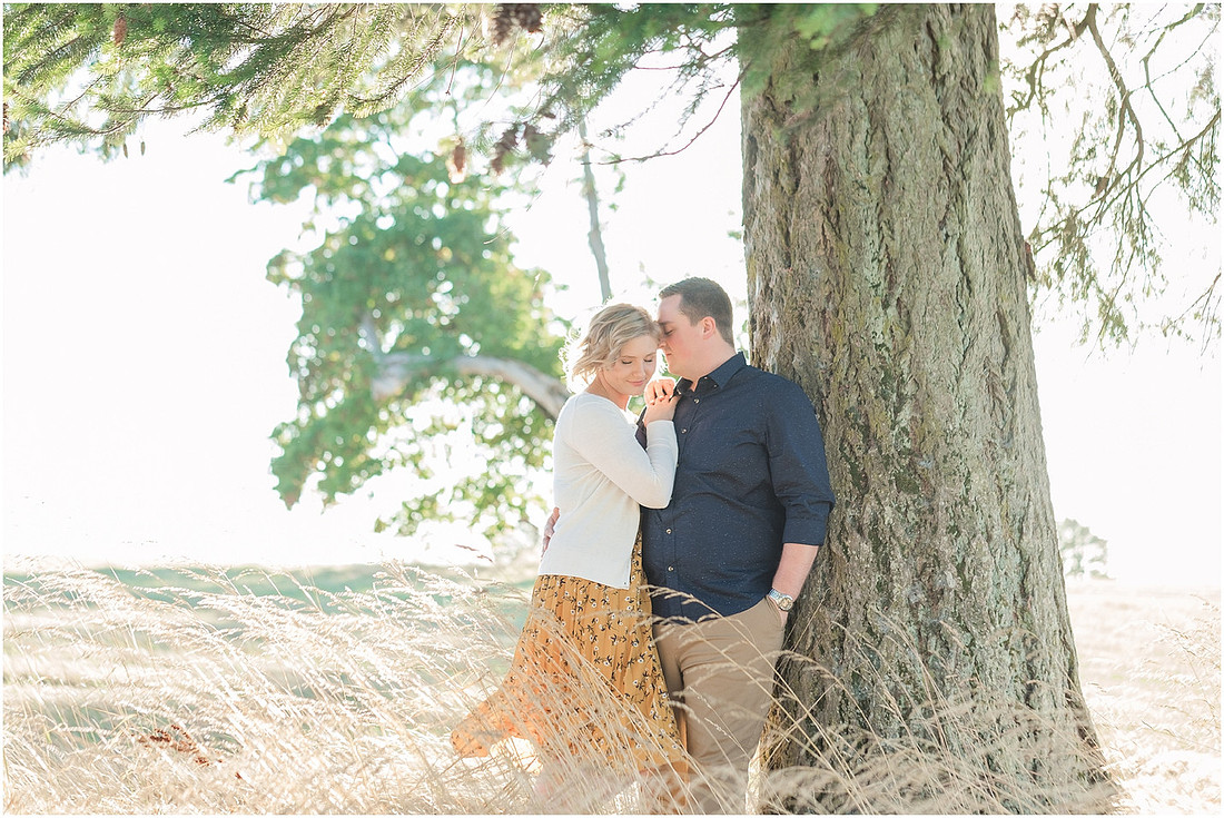 "Ridgefield engagement", "yellow dress", "Oak tree engagement pictures", "Sunset engagement"