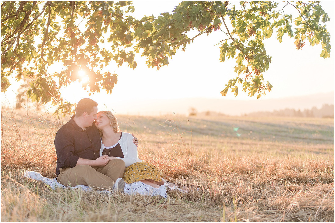 "Ridgefield engagement", "yellow dress", "Oak tree engagement pictures", "Sunset engagement"