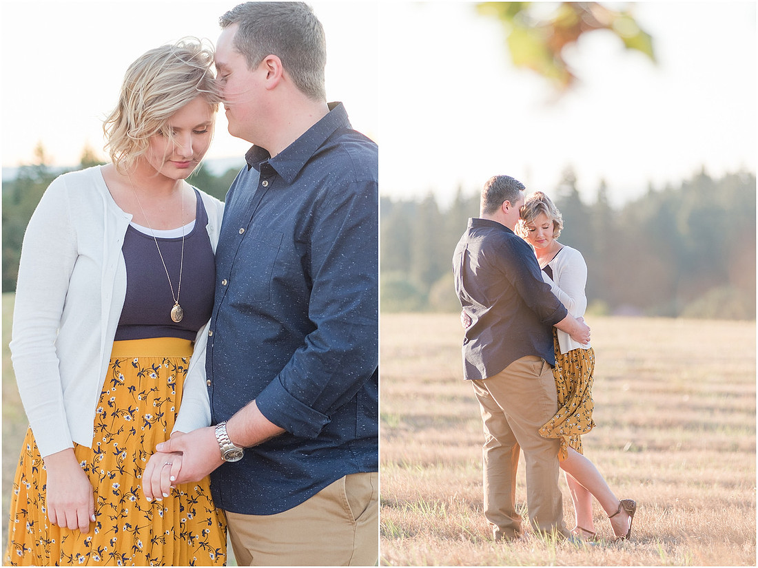 "Ridgefield engagement", "yellow dress", "Oak tree engagement pictures", "Sunset engagement"
