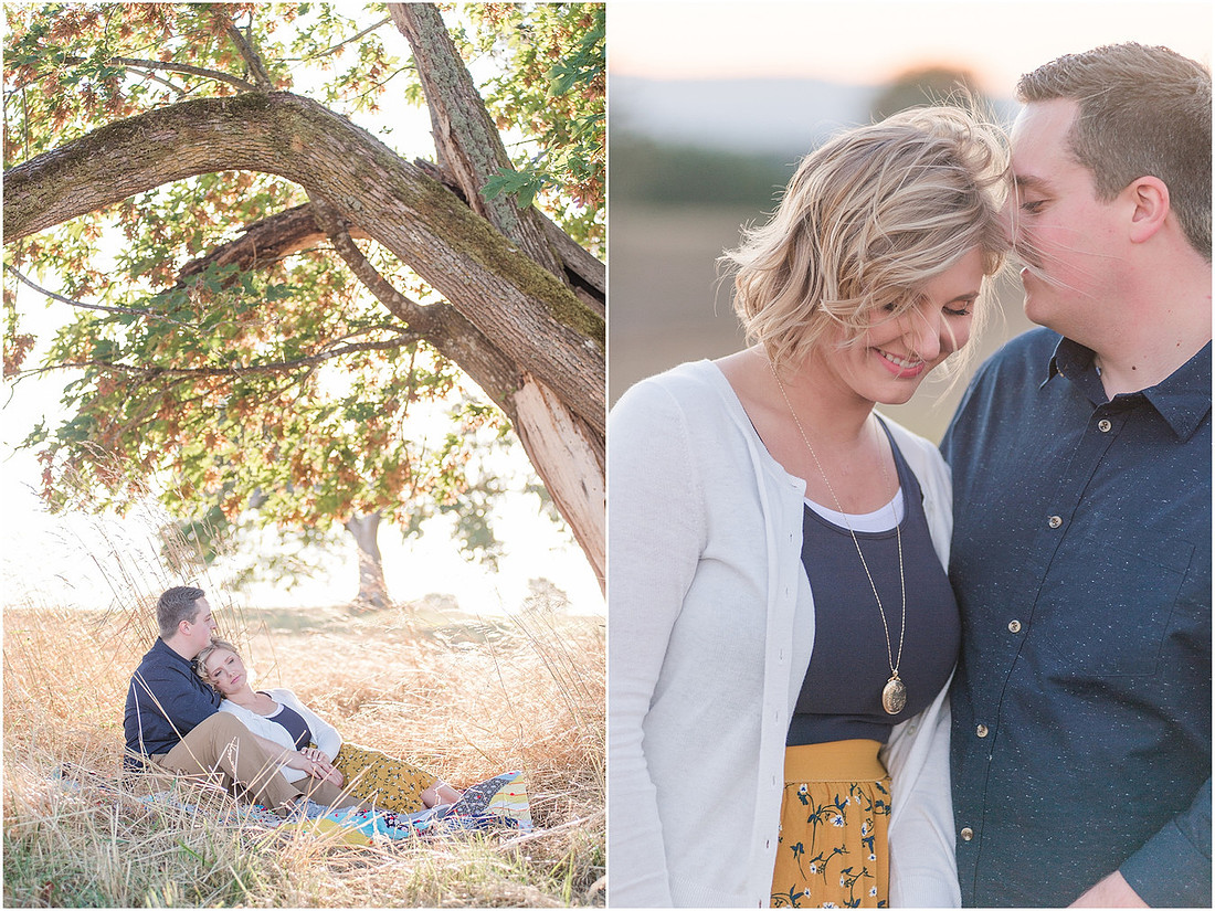 "Ridgefield engagement", "yellow dress", "Oak tree engagement pictures", "Sunset engagement"