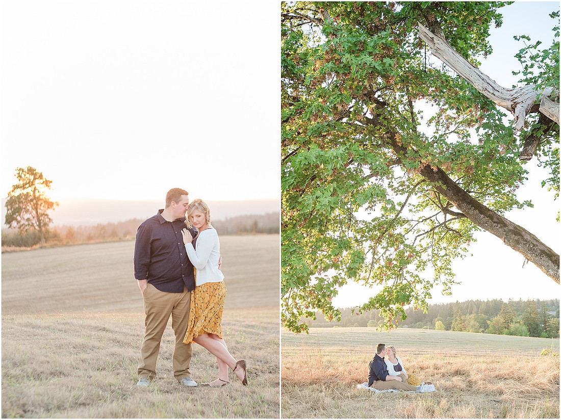 "Ridgefield engagement", "yellow dress", "Oak tree engagement pictures", "Sunset engagement"