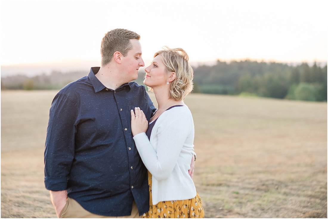 "Ridgefield engagement", "yellow dress", "Oak tree engagement pictures", "Sunset engagement"